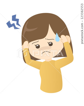 Illustration of a woman holding her head with a headache Illustration of a woman holding her head with a headache 123382553
