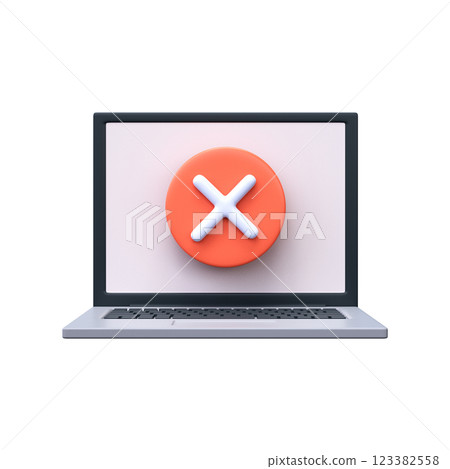 Error, cancellation or exit icon in 3D style. Laptop and round red cross icon. Error, cancellation or exit icon in 3D style. Laptop and round red cross icon. 123382558