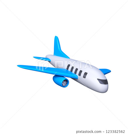3D blue and white airplane in cartoon style. Travel concept. 123382562