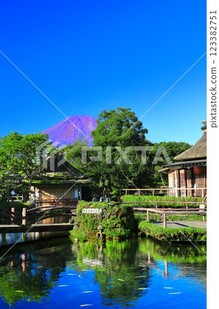 [山梨縣] 夏季的富士山（紅富士）和忍野八海（中池） 123382751