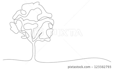 Continuous line drawing of tree. Hand drawn vector illustration. 123382793
