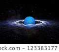 Blue star with rings of particles in the form of curls 123383177