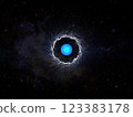 Blue star with rings of particles in the form of curls 123383178