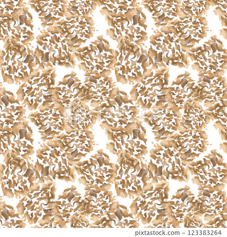 Giraffe abstract print with uneven shapes in coffee brown and beige isolated on white. Ethnic motifs seamless pattern hand drawn. Watercolor repeat texture of chaotic drops in desert animals colors. Giraffe abstract print with uneven shapes in coffee brown and beige isolated on white. Ethnic motifs seamless pattern hand drawn. Watercolor repeat texture of chaotic drops in desert animals colors. 123383264