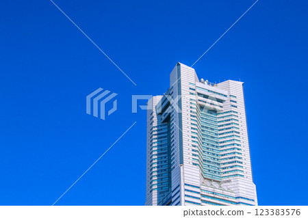 Yokohama cityscape in Japan February 26th... View of Yokohama Landmark Tower in front of Sakuragicho Station = Reiwa 7 123383576