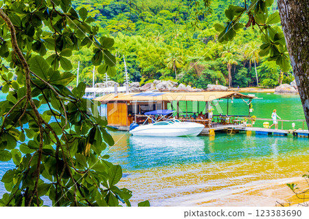 Mangrove and Pouso beach with swimming restaurant Ilha Grande Brazil. 123383690