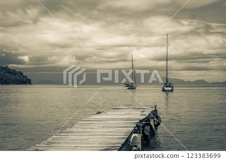 Mangrove and Pouso beach with jetty island Ilha Grande Brazil. 123383699