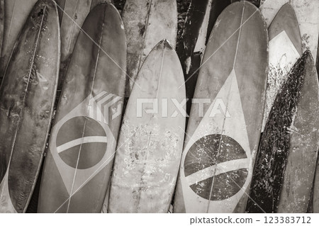 Cool Surfboards brazilian flag Ilha Grande Rio de Janeiro Brazil. Cool Surfboards brazilian flag Ilha Grande Rio de Janeiro Brazil. 123383712