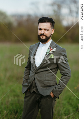 portrait of a young bearded guy groom portrait of a young bearded guy groom 123383893