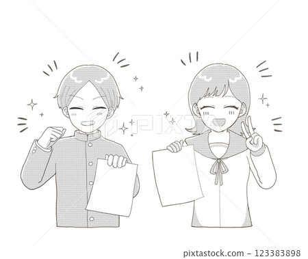 男女學生微笑著展示成績 男女學生微笑著展示成績 123383898