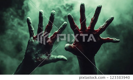 Creepy horror scene with bloody hand reaching out 123383940