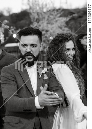the first wedding dance of the bride and groom in the glade the first wedding dance of the bride and groom in the glade 123384177