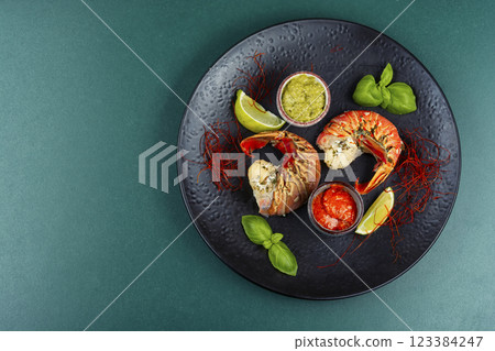 Lobster with spices, lobster dinner. Lobster with spices, lobster dinner. 123384247