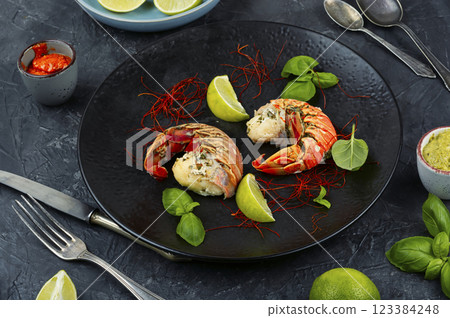 Preparing lobster tails. Preparing lobster tails. 123384248