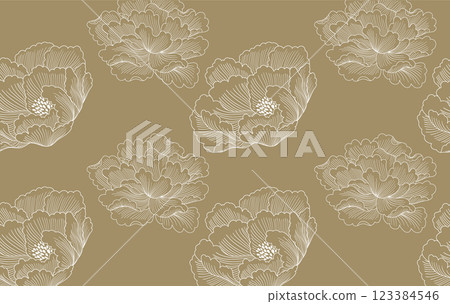 Japanese background with Asian traditional icon vector. Peony flower elements. Geometric pattern in vintage style. Invitation card design. Japanese background with Asian traditional icon vector. Peony flower elements. Geometric pattern in vintage style. Invitation card design. 123384546