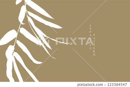 Hand drawn branch of bamboo branch of leaf with Japanese pattern vector. Oriental decoration with logo design, flyer or presentation in vintage style. Hand drawn branch of bamboo branch of leaf with Japanese pattern vector. Oriental decoration with logo design, flyer or presentation in vintage style. 123384547