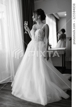 bride in a white dress at the training camp 123384838