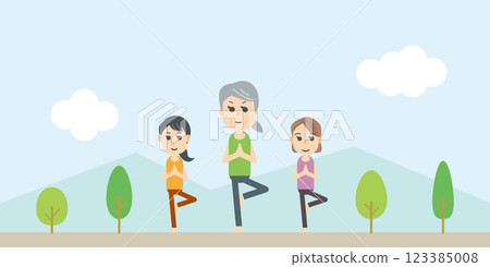 在自然、健康、運動中做瑜珈姿勢的人 123385008