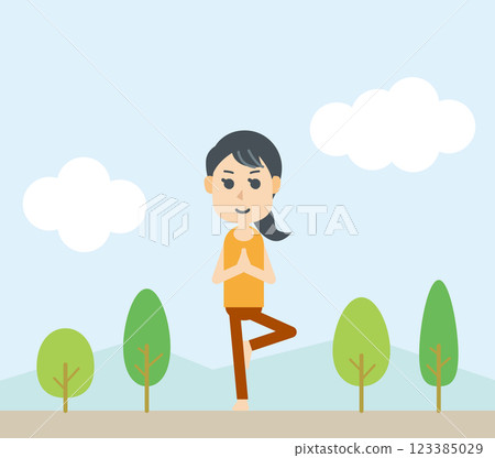 在自然、健康、運動中做瑜珈姿勢的人 123385029