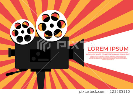 Film festival background template design with vintage movie projector. Cinema movie film concept. Vector illustration 123385110