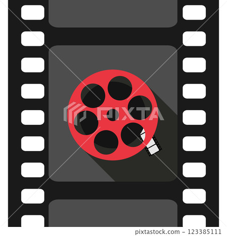 Film reel icon in movie filmstrip. Cinema movie icon symbol. Vector illustration Film reel icon in movie filmstrip. Cinema movie icon symbol. Vector illustration 123385111