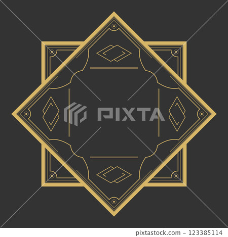Art Deco frame in hexagonal shape on dark background. Vintage retro Art Deco border design. Vector illustration 123385114