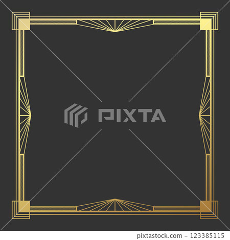 Elegant golden Art Deco geometric frame. Vintage retro Art Deco border design in square shape. Vector illustration Elegant golden Art Deco geometric frame. Vintage retro Art Deco border design in square shape. Vector illustration 123385115