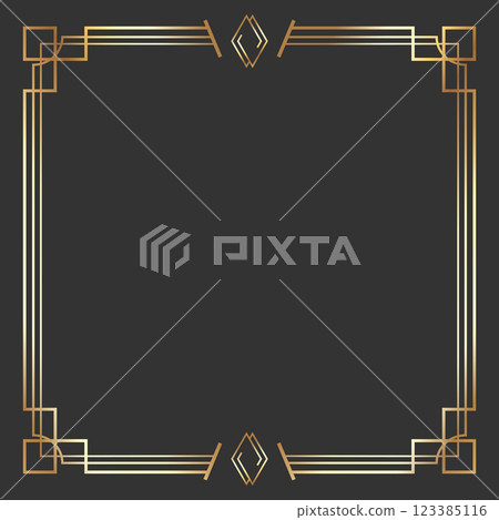 Shiny golden Art Deco geometric frame in square shape. Vintage retro Art Deco border. Vector illustration Shiny golden Art Deco geometric frame in square shape. Vintage retro Art Deco border. Vector illustration 123385116