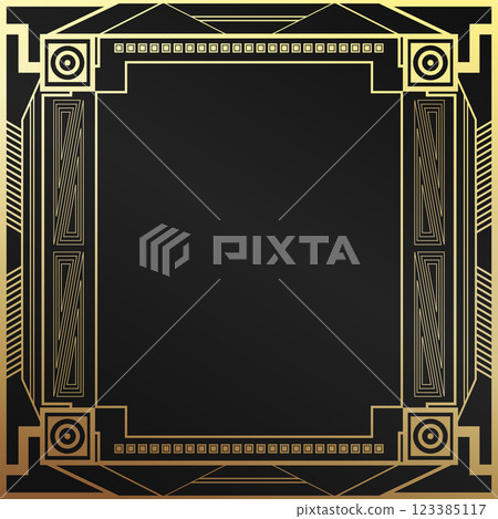Golden vintage Gatsby style frame template. Retro style Art Deco border design background. Vector illustration Golden vintage Gatsby style frame template. Retro style Art Deco border design background. Vector illustration 123385117