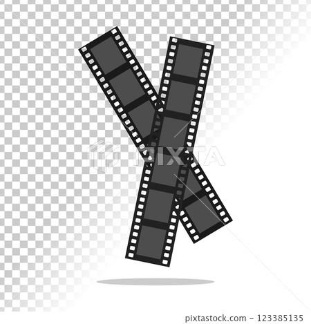 Two crossed filmstrips emblem on transparent background. Cinema movie icon symbol. Vector illustration 123385135