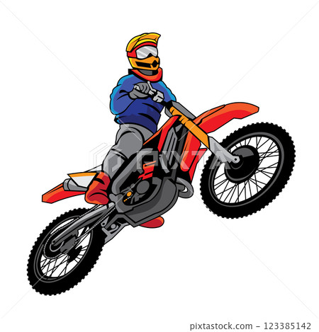 Motocross Enduro vector illustration, perfect for t shirt design and championship event logo design Motocross Enduro vector illustration, perfect for t shirt design and championship event logo design 123385142