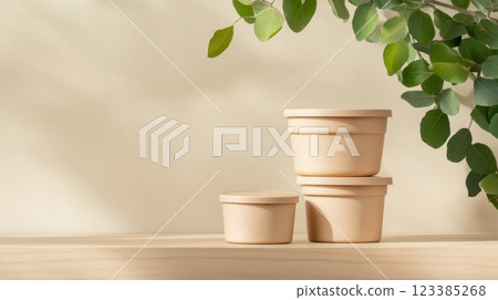 Biodegradable Plant Based Food Containers for Sustainable Catering and Takeout Solutions 123385268