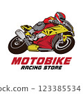 Motorbike racing vector illustration logo design, good for t shirt design and Team racing logo 123385534