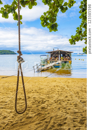 Mangrove and Pouso beach with swimming restaurant Ilha Grande Brazil. Mangrove and Pouso beach with swimming restaurant Ilha Grande Brazil. 123385598