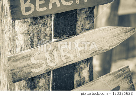 Sand beach surf relax colorful directional arrows Ilha Grande Brazil. Sand beach surf relax colorful directional arrows Ilha Grande Brazil. 123385628