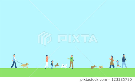 人們遛狗和文字空間插圖 123385750