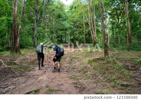 Hiking in forest at national park, Loei Province Thailand. 123386080