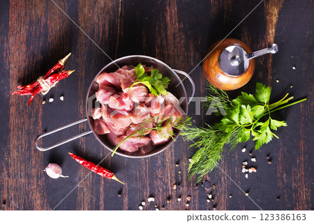 fresh meat, raw meat with aroma spice 123386163