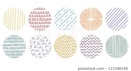Set of circles with colored lines and dots in doodle style Set of circles with colored lines and dots in doodle style 123386340