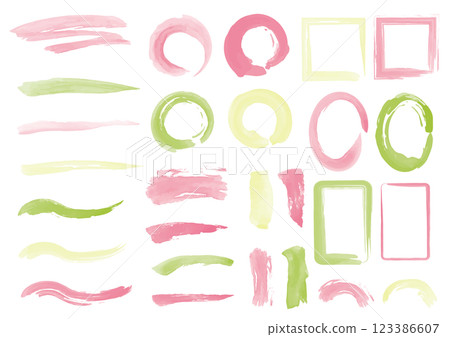 Spring color watercolor brush line frame decoration set yellow green pink 123386607