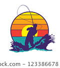 A man fishing vector illustration in retro style, perfect for t shirt design and fishing club logo 123386678