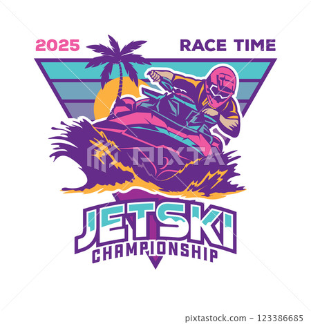 Jet ski Racing extreme sport vector illustration design in retro pop color, perfect for Event logo and t shirt design 123386685
