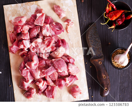 fresh meat, raw meat with aroma spice 123386783