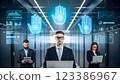 Business team exploring latest AI technology trends and case studies 123386967