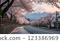 Stunning view of mount fuji surrounded by cherry blossoms in a serene japanese 123386969