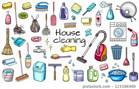 House and home cleaning doodles House and home cleaning doodles 123386980