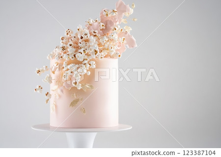 Elegant wedding cake with floral sugar art Elegant wedding cake with floral sugar art 123387104