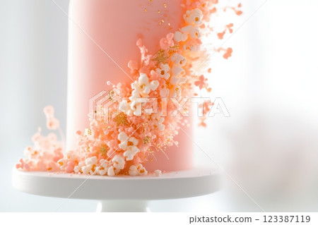 Elegant pastel cake with delicate popcorn decor Elegant pastel cake with delicate popcorn decor 123387119
