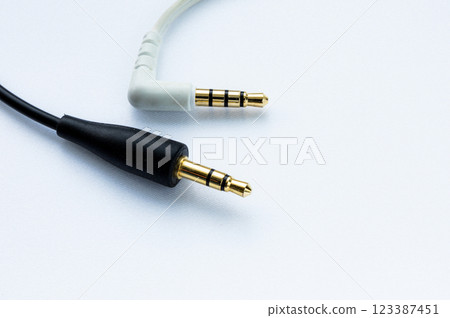 Landscape image with two earphone plugs on a white background 123387451
