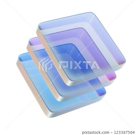 3D transparent square layers, holographic glass material rectangle shape, abstract futuristic blocks 123387504